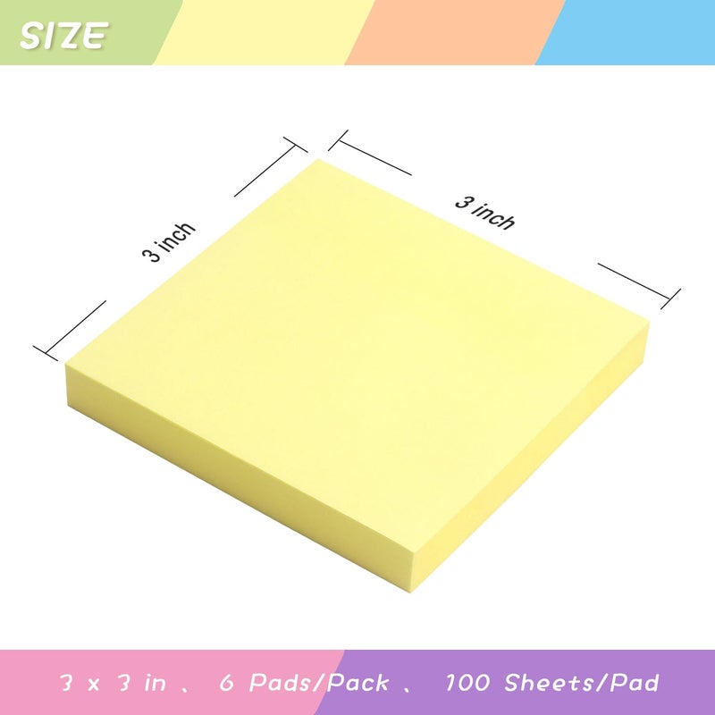 OSBOO Sticky Notes 3x3 Self-Stick Notes Pads with 6 Bright Colors  Easy to Post for Office  Shool  Home  6 Pads/Pack  100 Sheets/Pad (Yellow) - Image 3